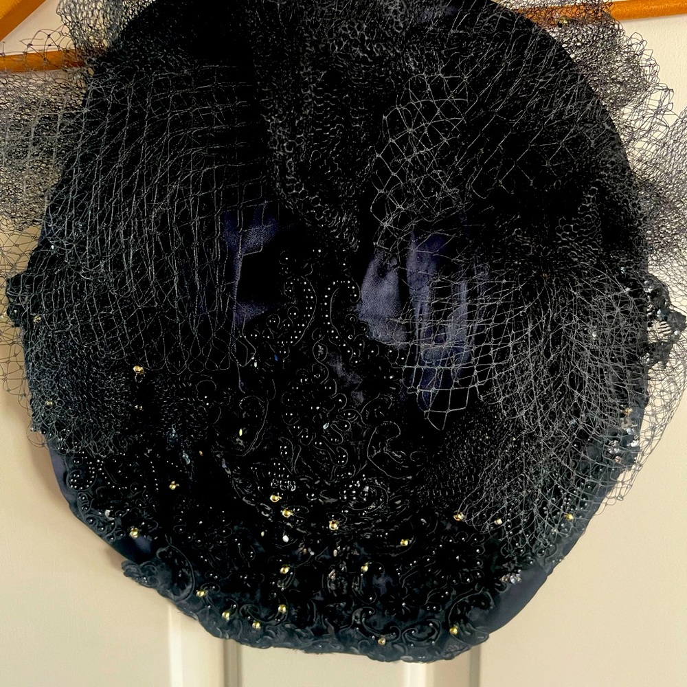 Hand beaded satin hat